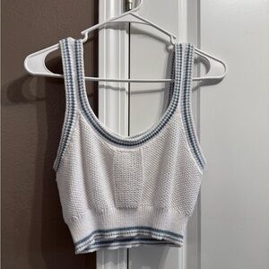 Aeropostale White Knit Cropped Tank with Blue Trim
